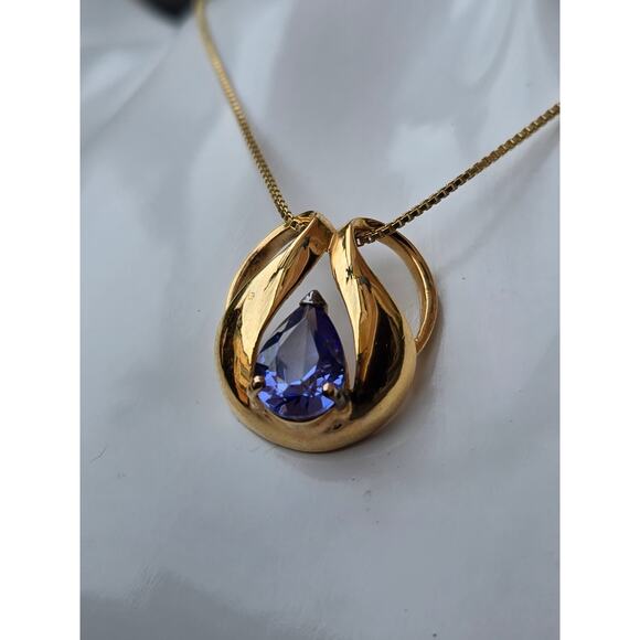Vintage Ross Simmons Gold Tone Sterling Silver Tanzanite Pendant Necklace, 18" - Picture 1 of 10
